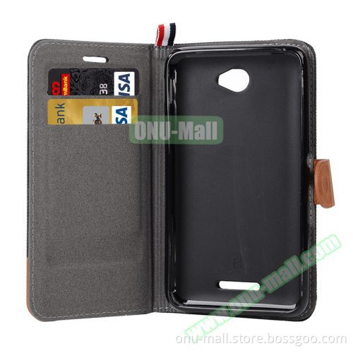 Paypal Accepted Cheap Denim Texture Wallet Flip Leather Case for Sony Xperia E4 Cover